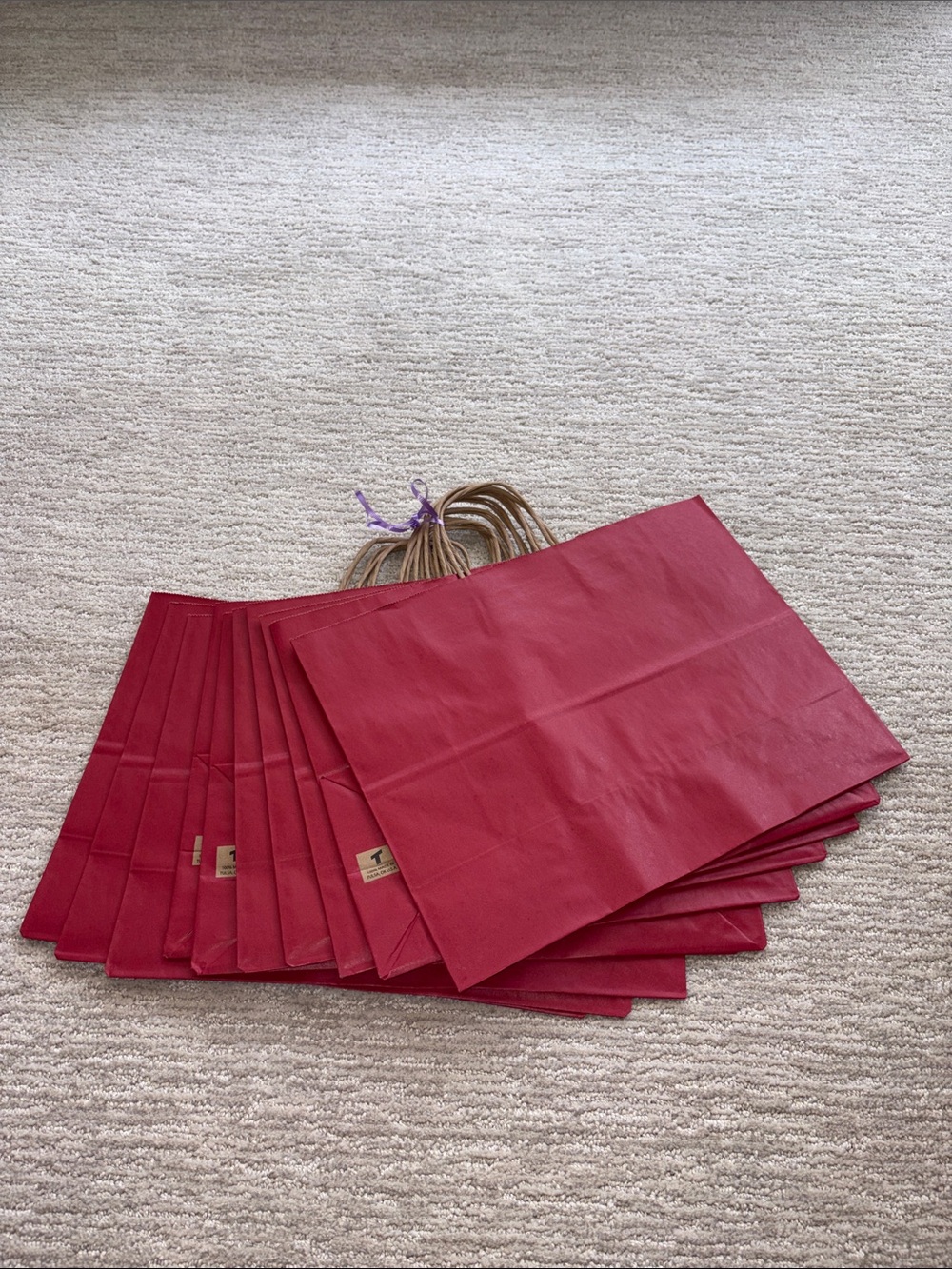 10 Red Paper Gift Shopping Tote Bag with Twisted Handles Recycled Paper